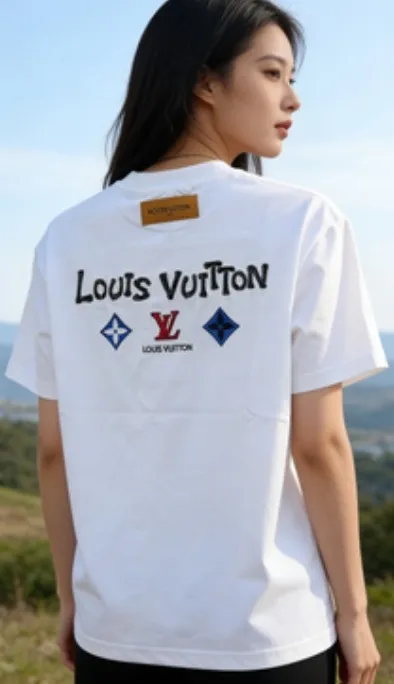 Louis Vuitton/Louis Vuitton 26ss embroidered presbyopic letter short sleeves